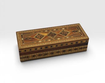 Vintage Handmade Wood Inlay Box, Mosaic Inlay Box, Intricate Designs, Great For Storage of Precious Items