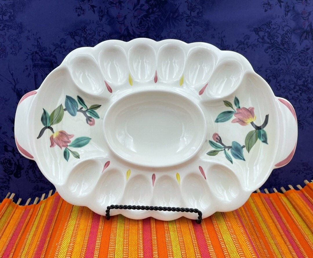 Deviled Egg Plate, Red Wing Pottery, Hand Painted, 172, Blossom Time