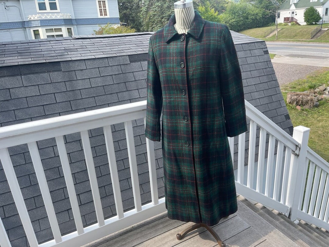 Vintage Pendleton Wool Coat, Tartan Plaid, 1970s, Green, Blue, Red