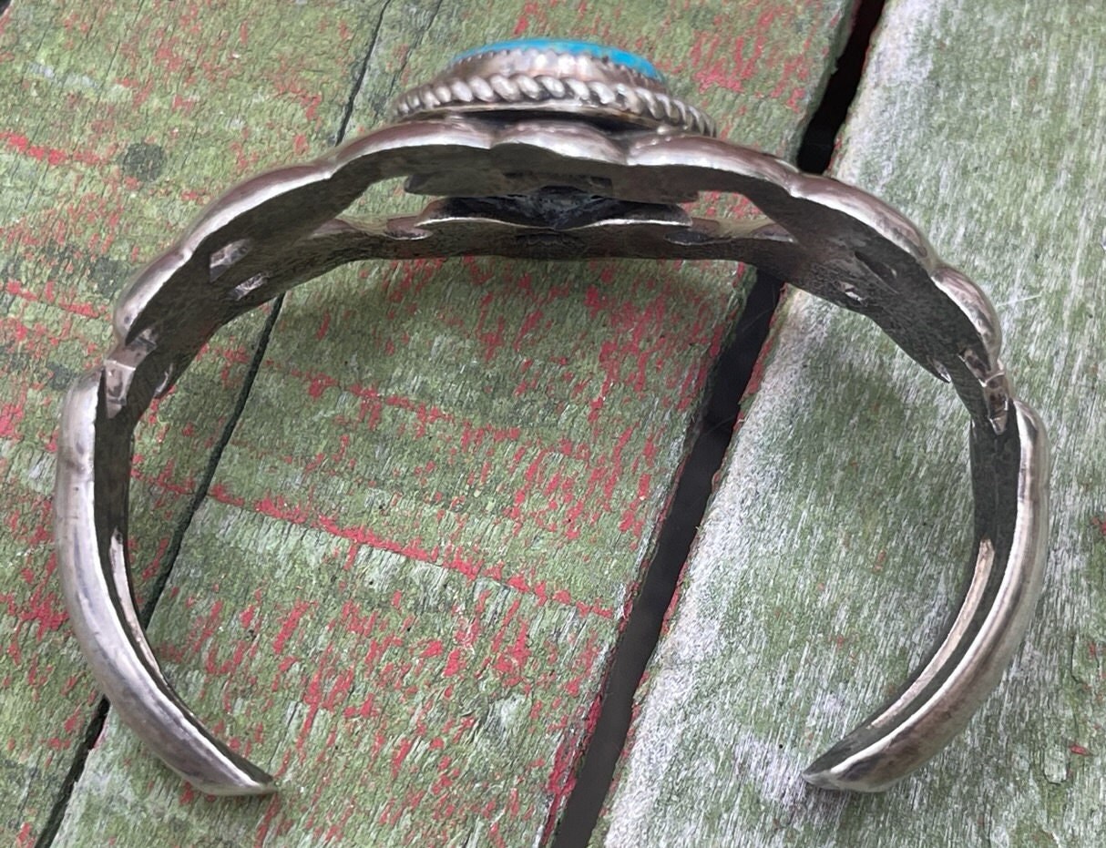Heavy 1940's Turquoise and Silver Navajo Bracelet Cuff 5
