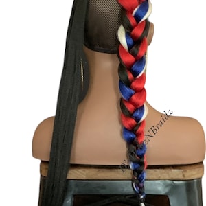 rabo de cavalo trançado vermelho branco azul festivo / carnaval / cosplay / patriótico / feriado