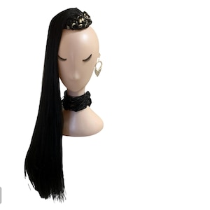 long straight drawstring ponytail with mix color braid