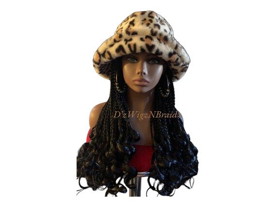 Cheetah Print Bucket Hat Wig With Spiral Braids – Fashion  display picture 1