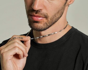 Bar Chain Necklace Men• Dainty Necklace Men • Silver Necklace Men • Men's Chain Necklace • Stainless Steel Necklace • Choker Necklace