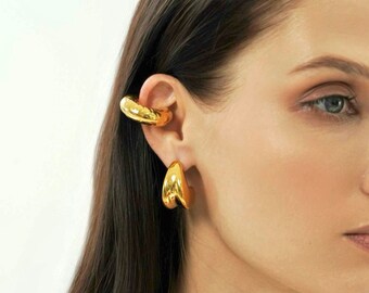 Chunky Ear Cuffs in Gold & Silver • Textured Ear Cuffs • Hammered Cuff Earrings • Ear Clips • Thick Ear Cuffs • No Piercing Earrings