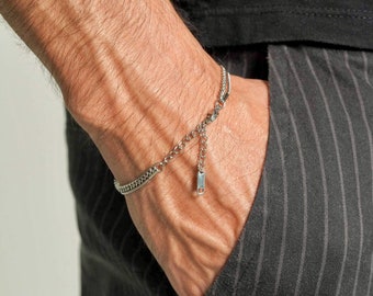 Herringbone Bracelet Men • Silver Bracelet Men • Curb Chain Bracelet • Stainless Steel Bracelet • Multi Strand Bracelet •Thin Chain Bracelet