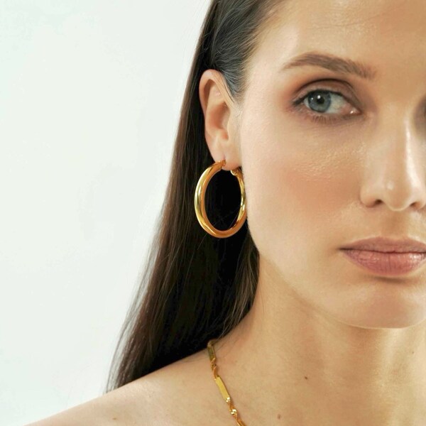 Chunky Gold Hoops • Thick Chunky Hoops • 30mm Hoops • 40mm Hoops • Gold Huggie Hoops • Gold Hoop Earrings • Thick Hoop Earrings