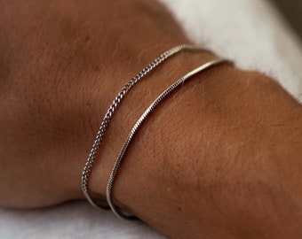 Herringbone Bracelet • Silver Bracelet Men • Curb Chain Bracelet • Stainless Steel Bracelet • Multi Strand Bracelet • Thin Chain Bracelet