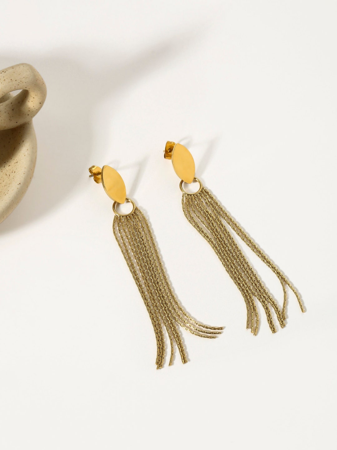 Gold Tassel Earrings Gold Fringe Earrings Statement Earrings Tassel