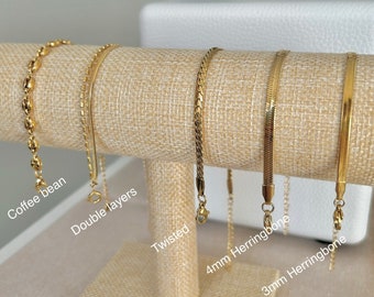 Bracciali in acciaio inossidabile in oro 18k, braccialetto impermeabile resistente all'appannamento, braccialetto minimalista, bracciali a spina di pesce d'oro, bracciali a strati