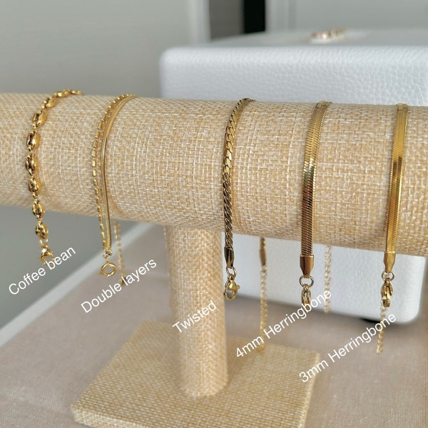 18k gold stainless steel Bracelets, waterproof tarnish resistant bracelet, minimalist bracelet, Gold Herringbone Bracelets, Layers bracelets