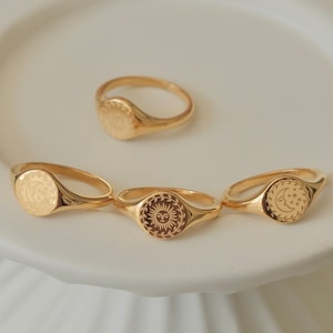 Gold Filled Sun Moon Star Ring, Waterproof gold ring, Friendship Rings, Mother daughter rings, Statement rings, Gold Signet Ring for her