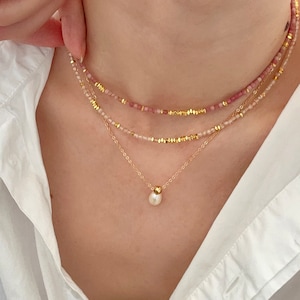 Genuine Gemstone Beaded Necklace, Cube beads choker, 18k gold beaded necklace, Crystal Beads, Gold-Filled Necklace, Cats Eye Beads