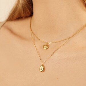 Square Teardrop Heart Necklace, 18k gold cz Star necklace, Waterproof tarnish-resistant gold pendant necklace, Stainless steel oval Necklace image 5