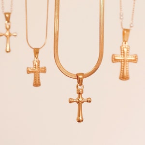 Gold Filled Cross Necklace, Gold Religious Cross Charm, Waterproof Unisex Women Men Necklace, Pray Christian Faith Pendant Everyday Jewelry