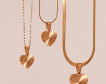 Gold Sunshine Pendant Necklace, Sunburst Necklace, Waterproof Heart Necklace, Celestial Necklace, Christmas Gift for her, Everyday Necklace