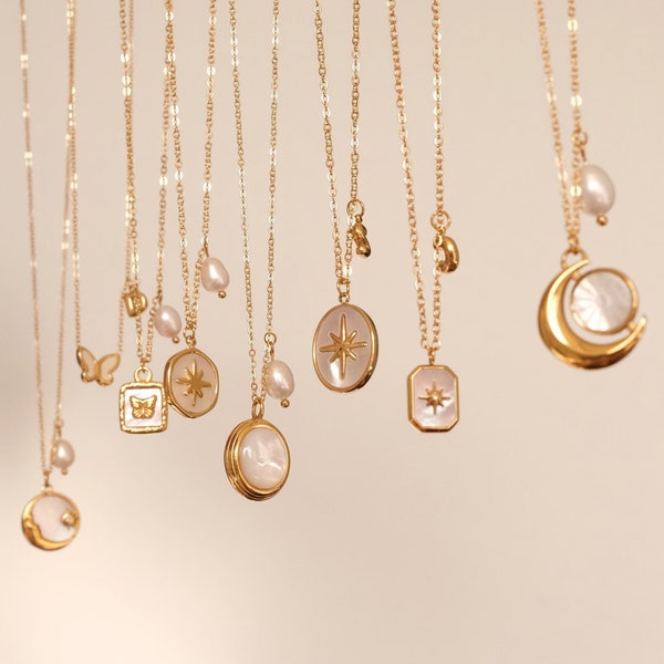 Gouden parelkettingen hanger, 18k gouden sterketting, waterdichte aanslagbestendige ketting, gouden sieraden voor vrouwen, cadeau voor haar