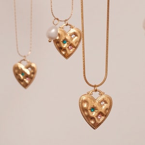 Goldherzanhängerhalskette, 18K Gold gefüllte Herzhalskette, wasserdichte anlauffreie Halskette, Diamantherzperlenhalskette, Geschenk für sie