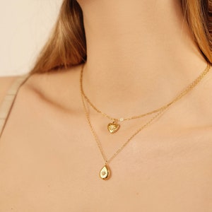 Square Teardrop Heart Necklace, 18k gold cz Star necklace, Waterproof tarnish-resistant gold pendant necklace, Stainless steel oval Necklace image 2