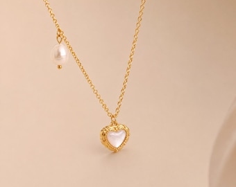 Gold Herz Halskette, wasserdichte widerstandsfähig Halskette, Perlmutt Halskette, Liebe Halskette, 18k Gold Anhänger Halskette, Geschenk für sie
