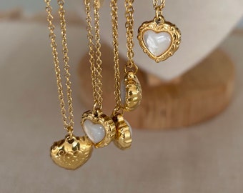 Collar de corazón de oro, collar resistente al deslustre impermeable, collar de nácar, collar de amor, collar colgante de oro de 18 k, regalo para ella