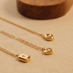 Square Teardrop Heart Necklace, 18k gold cz Star necklace, Waterproof tarnish-resistant gold pendant necklace, Stainless steel oval Necklace image 3