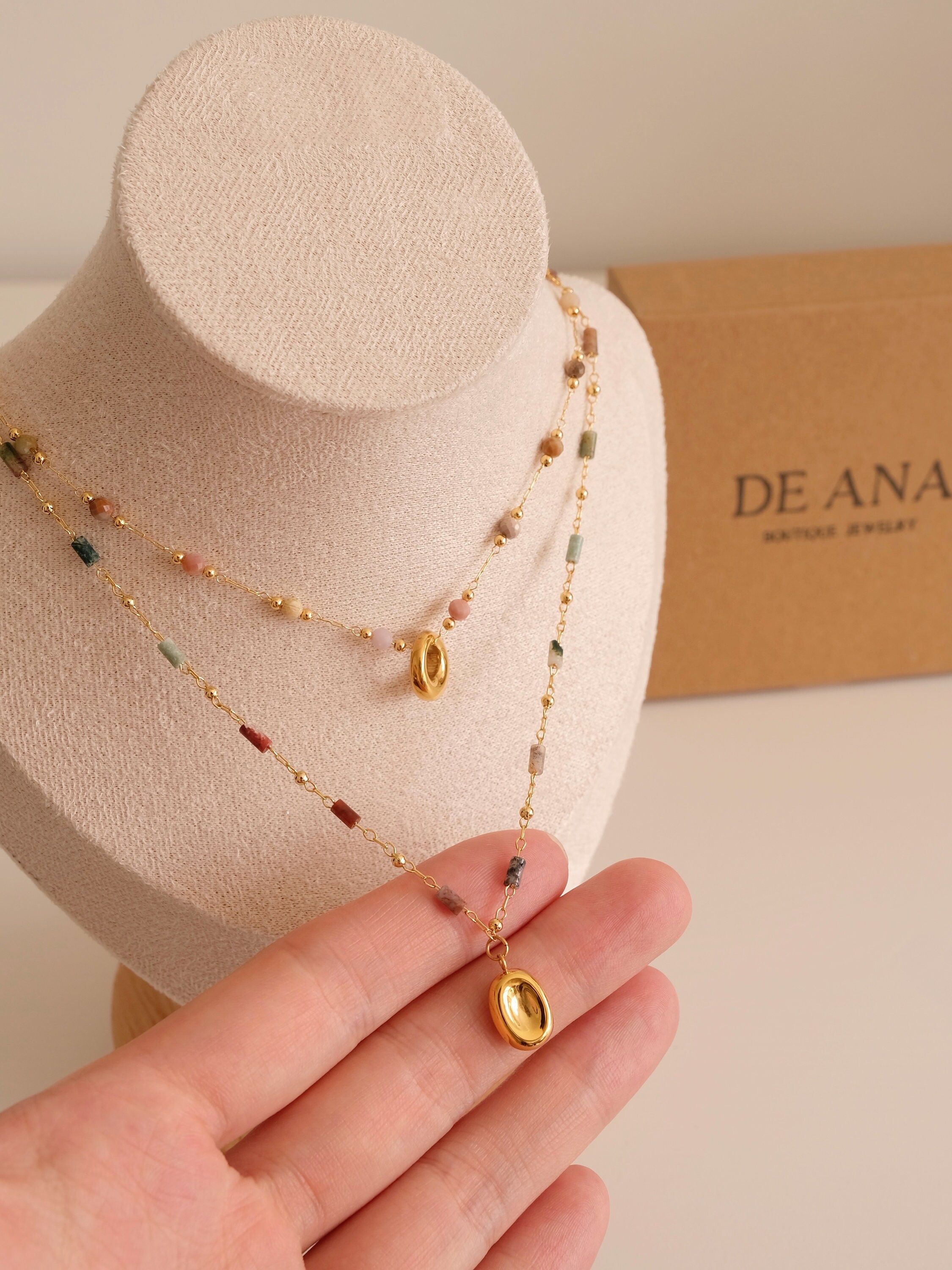 Collier Pendentif Cercle Donut Zircons - Plaqué Or 18 Carats - Marque Bijouxia - Neuf étiqueté