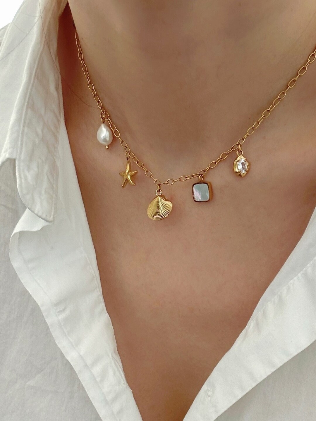 IUDWCG 2 Pcs Collana di conchiglie perle bohémien, perline dorate colorate, da donna, estiva, da spiaggia, a strati, etnica, Gioielli
