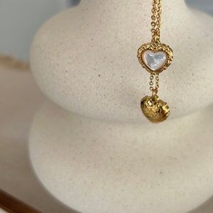 Collar de corazón de oro, collar resistente al deslustre impermeable, collar de nácar, collar de amor, collar colgante de oro de 18 k, regalo para ella imagen 9