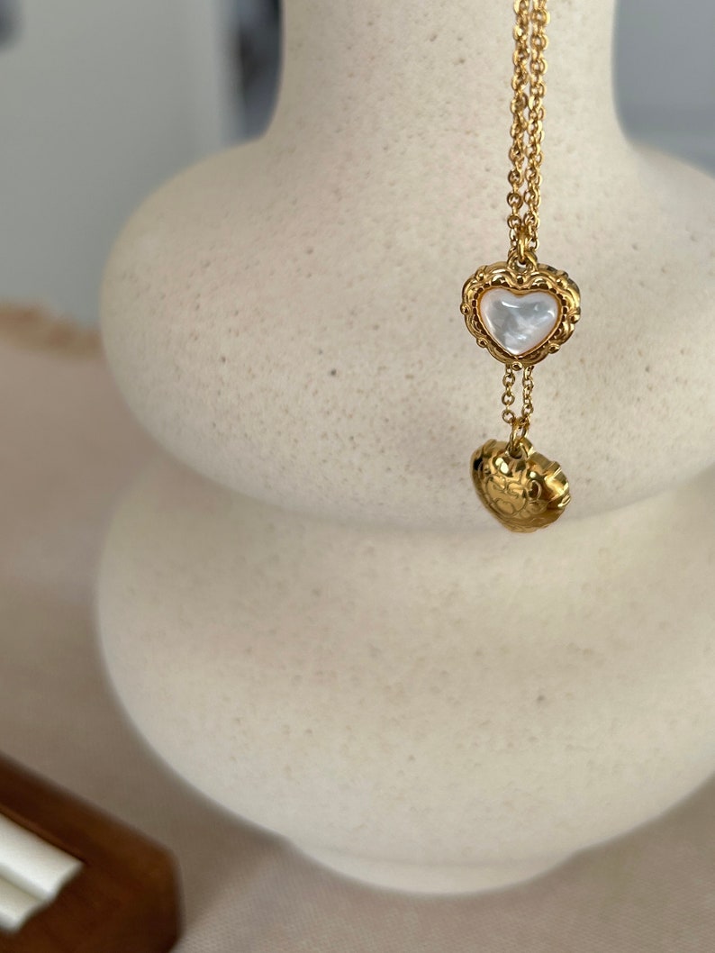 Gold Heart Necklace, Waterproof tarnish Resistant necklace, Mother of Pearl Necklace, Love Necklace, 18k Gold Pendant Necklace, Gift For Her image 9