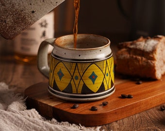 Taza de café vintage hecha a mano, tazas de cerámica en bruto, tazas como regalo