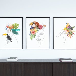 Vrouw Lijn Art, Vrouw Lijn Tekening Wall Art, abstracte vrouw kunst, minimalistische lijn kunst, Tropische Vrouw Line Art, Tropische kunst aan de muur kunst print