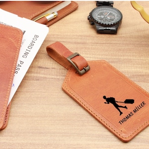 Custom Leather Luggage Tag, Personalized Suitcase ID Tag, Travel, Contact Info Card, Brown, Tan, Red, Green, Blue, Christmas,  Birthday Gift