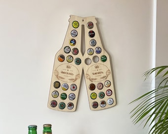 Personalized wooden beer menu - gift for beer lovers & bottle cap collectors - beer bottles with 34 compartments - beer gift with name