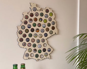 Wooden beer map - gift idea for bottle cap collectors - map of Germany - 54 compartments - beer gift & beer decoration for beer lovers