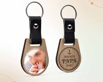 Dad wooden keychain with favorite photo & anchor | Father gift pendant for Father&#39;s Day and birthday with Best Dad in the World engraving