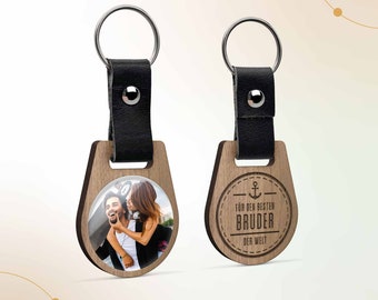 Best Brother Keychain with Photo | Personalized wood photo gift with photo & engraving | Gift for Brother Birthday Christmas