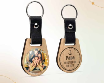 Photo keychain for dad | Wooden pendant with anchor for father personalized with photo print | Best dad gift idea for keychain