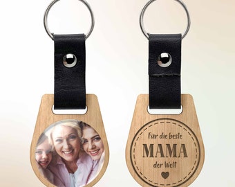 Personalisiertes Foto-Schlüsselanhänger Aus Holz – Mit Gravur & Kratzfestem Acrylbild (4,5 X 5,2 Cm) – Geschenk Für Mama, Freundin, Partner