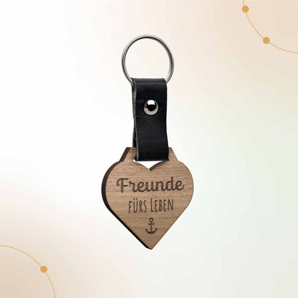 Freunde fürs Leben Herz Schlüsselanhänger | Geschenkidee für echte Freunde mit Gravur | BF Keychain Herz aus Holz für aller beste Freunde
