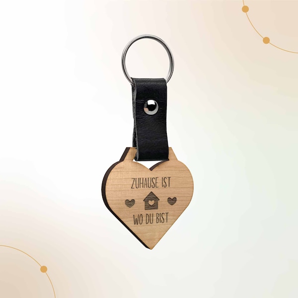 Zuhause ist wo du bist Schlüsselanhänger Herz | Keychain mit Echtlederband schwarz | Romatisches Geschenk Partner Mann Freund Freundin Frau