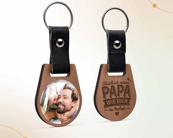 Photo keychain dad made of wood | Happiness is having a dad like you engraving | Birthday father Christmas gift Father's Day gift