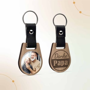 Photo wooden keychain for dad | Engraving pendant for father with photo customizable | Thank you dad gift idea for keychain
