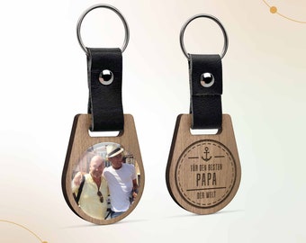 Wooden keychain with favorite photo & anchor | Gift idea for the best dad in the world | Photo gift son daughter father husband man
