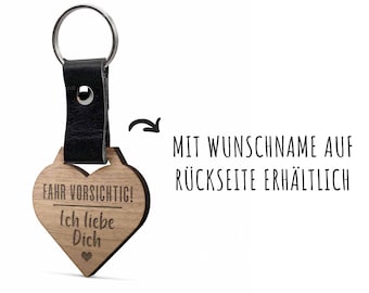 Fahr vorsichtig Auto Schlüsselanhänger Herz mit Wunschname | Drive Save Geschenke Partner Mann Freund Freundin Frau Tochter | AutoKeychain