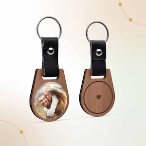 Wooden keychain with photo, personalized gift mom dad partner announcement newborn educator childminder Valentine&#39;s Day