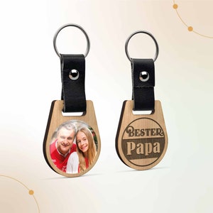 Best Dad Keychain with Photo | Wood Keychain personalized with engraving & photo print | Photo gift son daughter father husband man