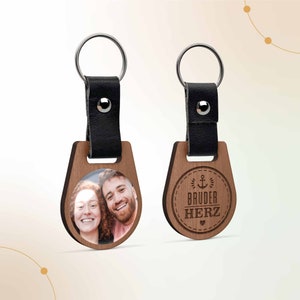 Best Heart Keychain with Photo | Wood photo gift personalized with photo & engraving | Birthday and Christmas present for brother