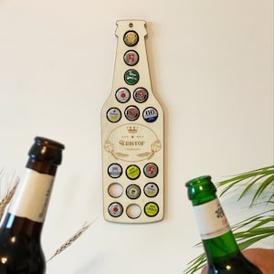 Menu de cerveja de madeira personalizado - ideia de presente para colecionadores de tampinhas de cerveja - garrafa de cerveja com 17 compartimentos - presente de cerveja/decoração de cerveja