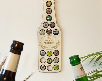 Personalized wooden beer menu - beer lover gift idea for bottle cap collectors - beer bottle with 17 compartments - beer gift/beer decoration